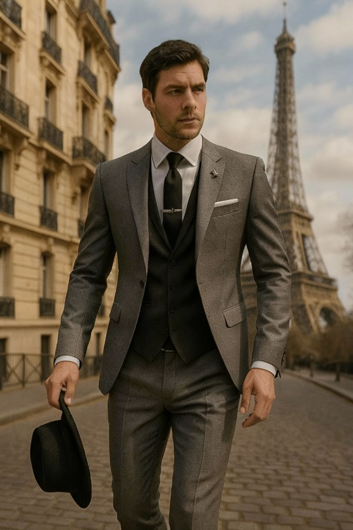 Moderner Herren Dreiteiler Anzug mit Sakko, Weste & Hose. Vielseitiger Business Anzug & elegante Anlassmode.