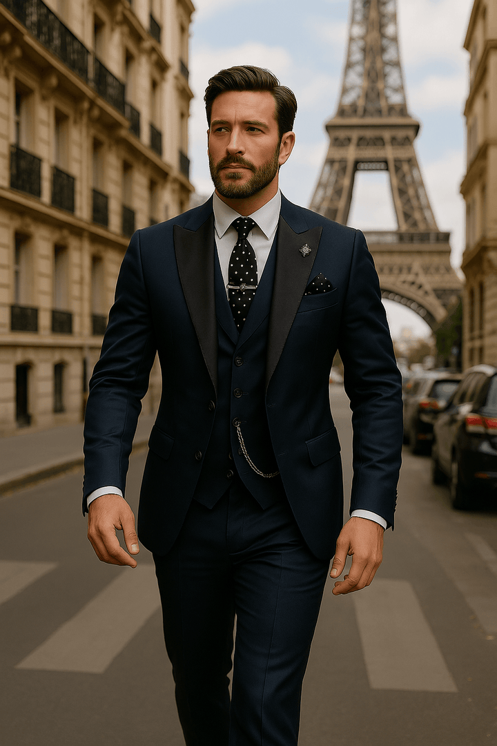 Klassischer Herren Dreiteiler Anzug, ideal für formelle Anlässe im Frühling. Perfekt als Hochzeits- oder Business Anzug.