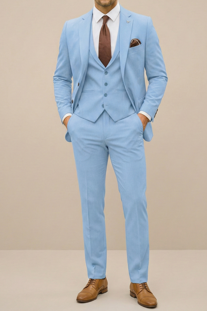 Eleganter Herren Dreiteiler-Anzug mit Sakko, Weste und Hose. Ideal für Business, Hochzeit und formelle Anlässe.