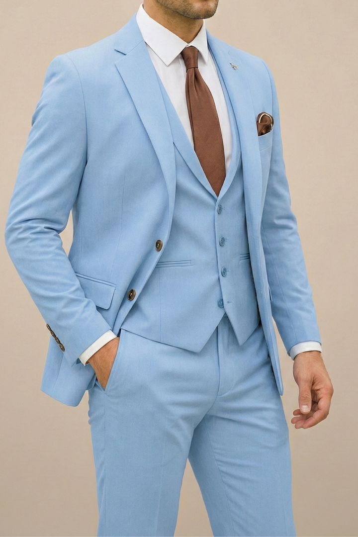 Klassischer Herren Businessanzug Dreiteiler. Sakko, Weste und Hose für einen professionellen und souveränen Look.