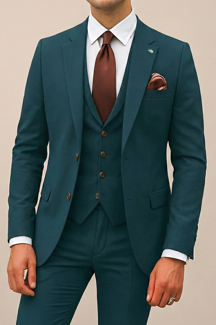 Vielseitiger Herren Anzug Dreiteiler. Komplettes Set mit Sakko, Weste, Hose für moderne und elegante Herrenmode.