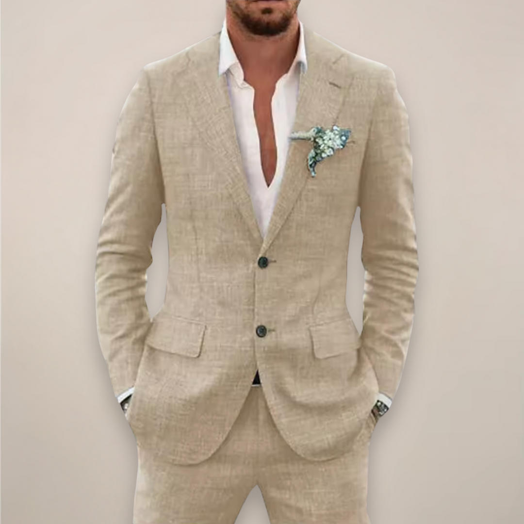 Blauer Herren Einreiher Anzug, stilvoller Zweiteiler für den Sommer. Perfekt für Hochzeiten & elegante Männer Mode.