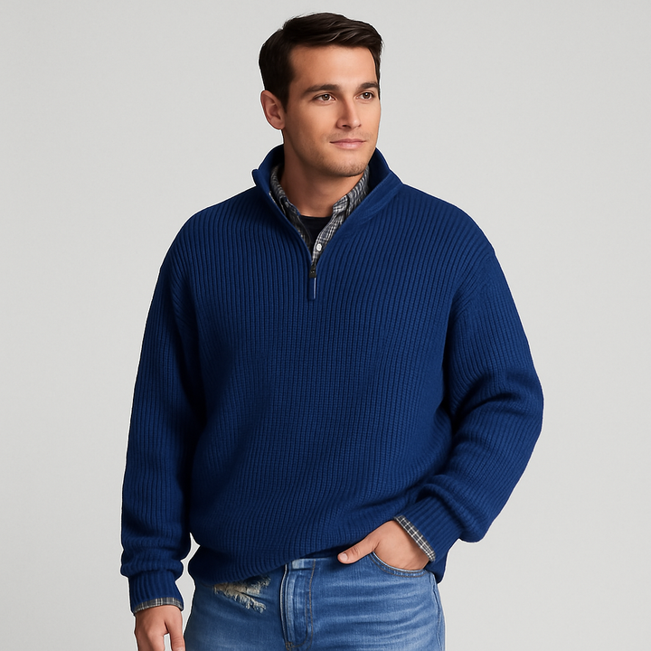 Eleganter Herren Frühlings Halbzip Pullover für Übergangstage; stilvoll, komfortabel, vielseitig einsetzbar.