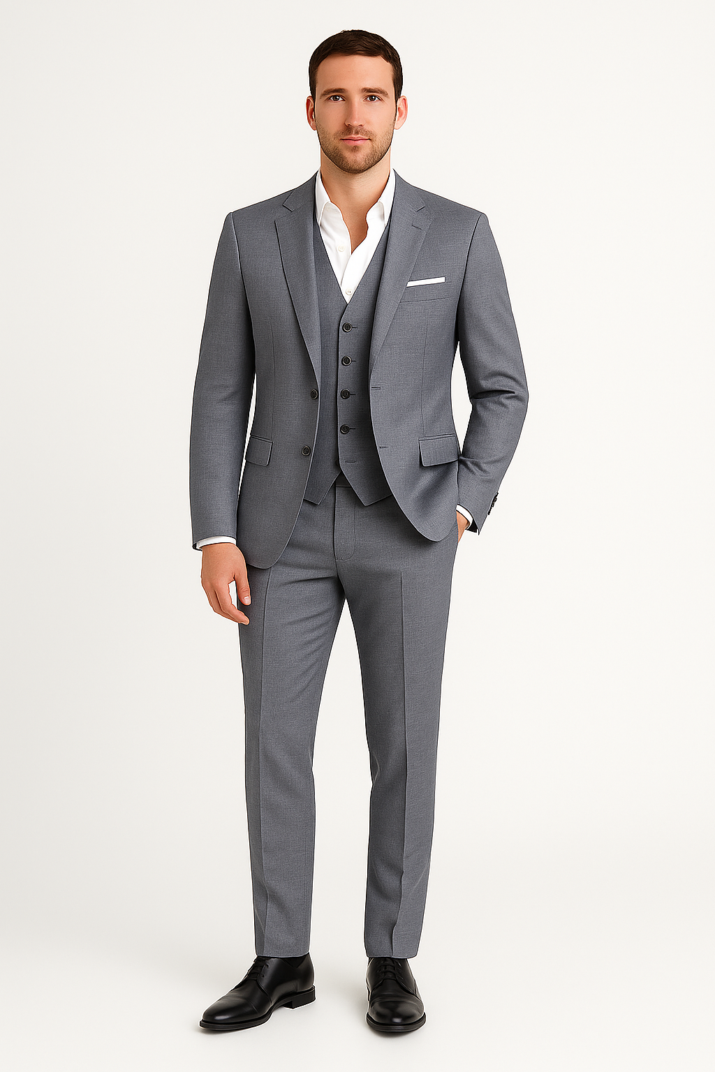 Stylischer Herren Hochzeitsanzug in Hellblau für den Frühling. Maßgeschneiderter, eleganter Zweiteiler.