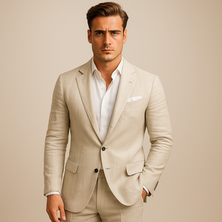 Eleganter Herren Freizeit-Blazer, lässig & modern, maßgeschneidert. Ideal für stilvolle Smart Casual Sommerlooks.
