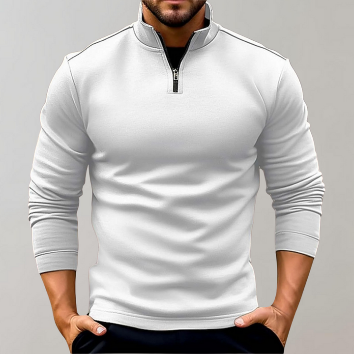 Lässiger, aber eleganter Herrenpullover mit Reißverschluss. Perfekt für Freizeit, Alltag und Herbst-Outfit.