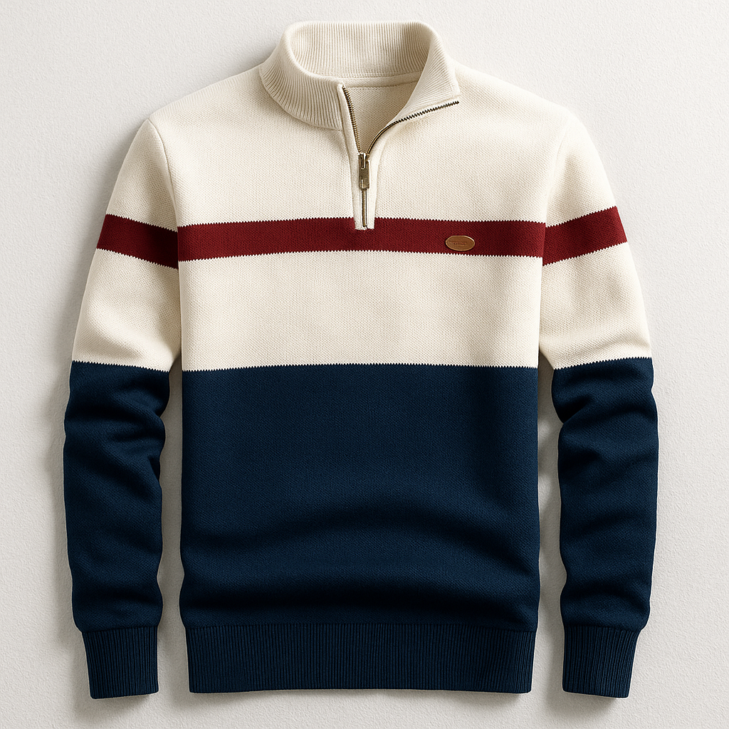 Eleganter Herren Pullover mit Viertel-Reißverschluss in Tailored Fit. Ideal für Business Casual Outfits.