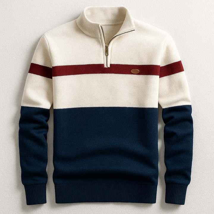Eleganter Herren Pullover mit Viertel-Reißverschluss in Tailored Fit. Ideal für Business Casual Outfits.