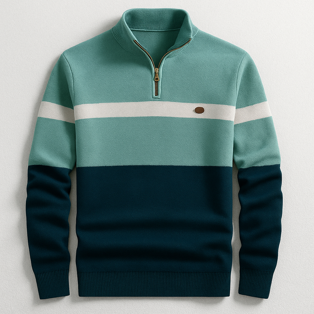Hochwertiger Herren Pullover, Tailored Fit, mit Viertel-Reißverschluss. Perfekt für Freizeit & Business.