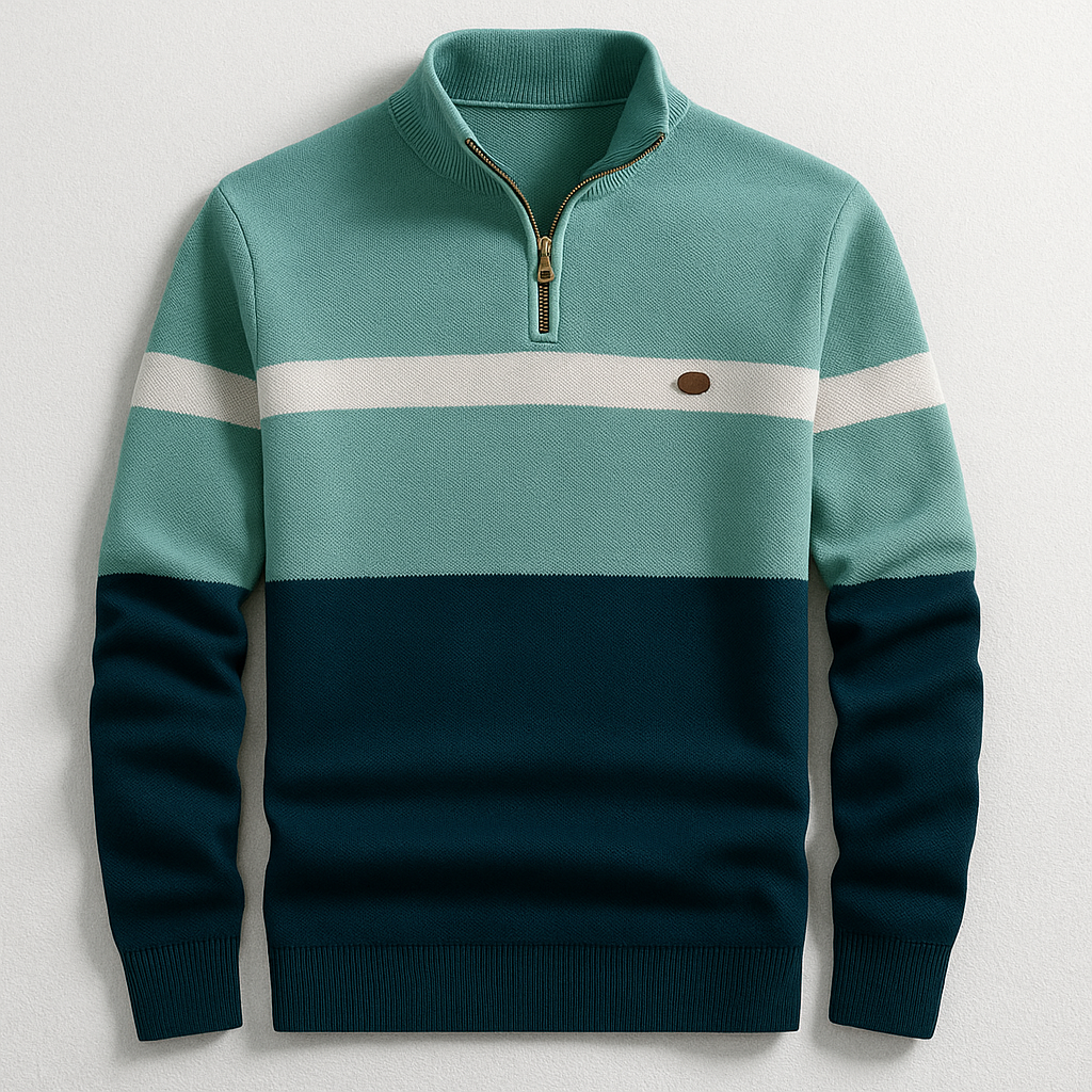 Hochwertiger Herren Pullover, Tailored Fit, mit Viertel-Reißverschluss. Perfekt für Freizeit & Business.