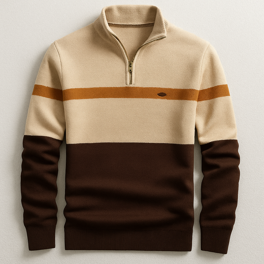 Marineblauer Herren Pullover mit Viertel-Reißverschluss, Tailored Fit. Vielseitiger Langarm-Sweater für Männer.