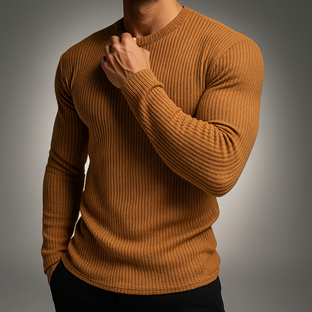 Eleganter Herren Rippstrickpullover in Slim Fit, ideal für stilvolle Business- oder Freizeit-Outfits. Langarm, komfortabel.