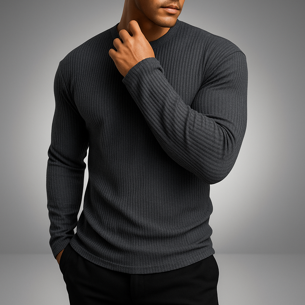 Stilvoller Herren Rippstrickpullover Slim Fit, langarm. Komfortable Herrenmode für elegante Freizeit-Looks oder Business-Anlässe.