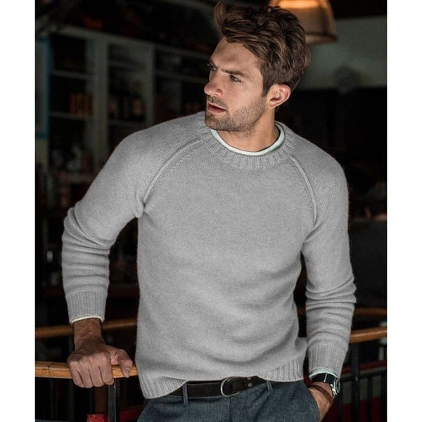Eleganter Herren Rundhals Strickpullover für den Frühling. Ideal für Smart Casual und Freizeitlooks.