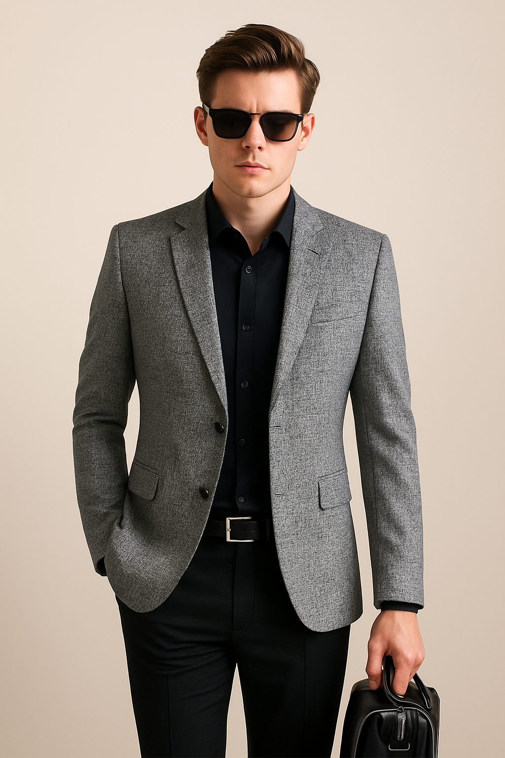 Eleganter Herren Slim Fit Blazer in Schwarz. Perfekt für Business und Smart Casual im Frühling/Übergang.