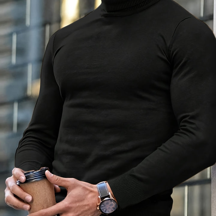 Eleganter Herren Slim Fit Rollkragenpullover in Schwarz. Perfekt für Winter, Business Casual & Freizeit.