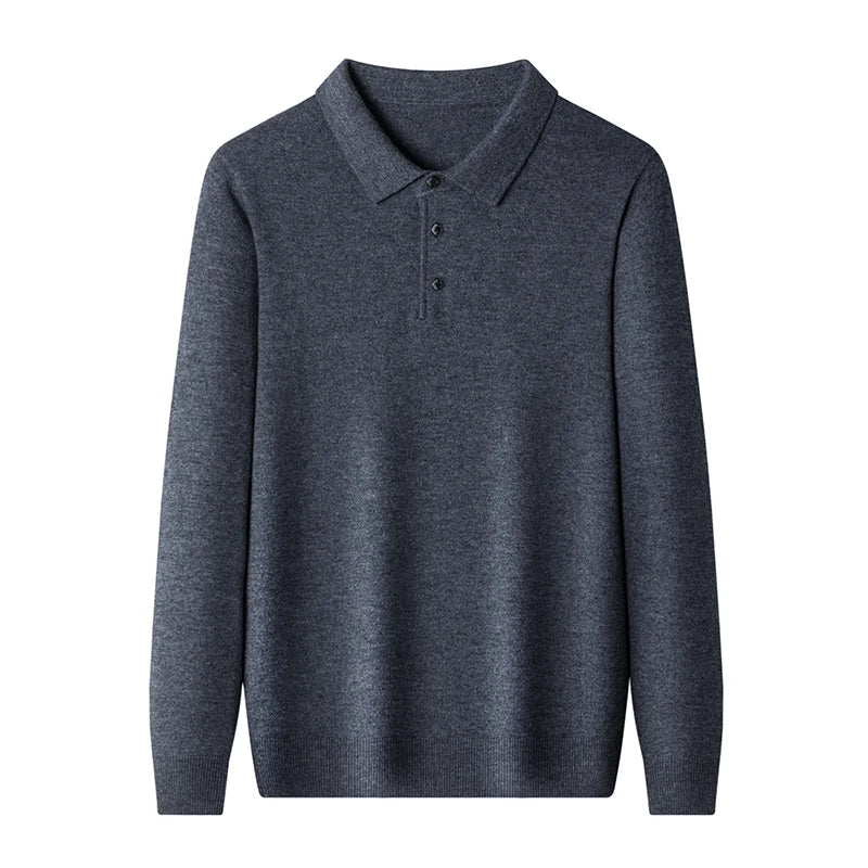 Zeitloser Herren Strick Polo Pullover in Blau, vielseitig kombinierbar als Smart Casual Oberteil.