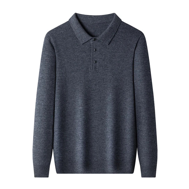 Zeitloser Herren Strick Polo Pullover in Blau, vielseitig kombinierbar als Smart Casual Oberteil.