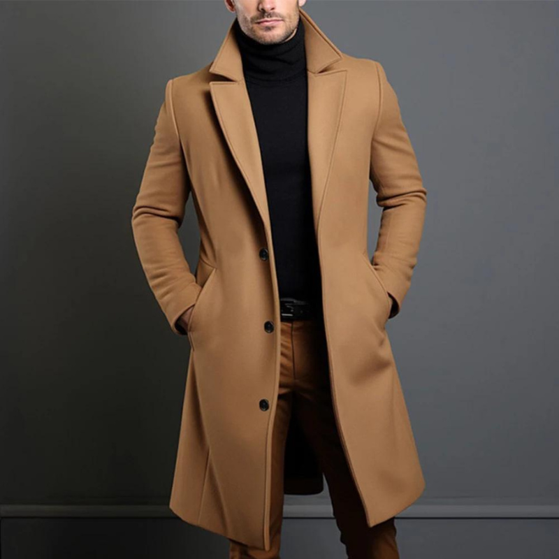 Stilvoller Business Casual Herrenmantel, schick und warm. Perfekt als Übergangsmantel für Wintermode.