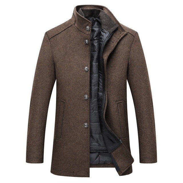 Eleganter Herren Wollmantel 'Edith' in Schwarz mit warmem Steppfutter, perfekt für Business und Freizeit im Winter.