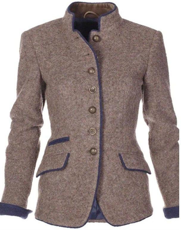 Eleganter Khaki Damenblazer mit Taschen, perfekt für Business, Bürokleidung & Smart-Casual Anlässe.
