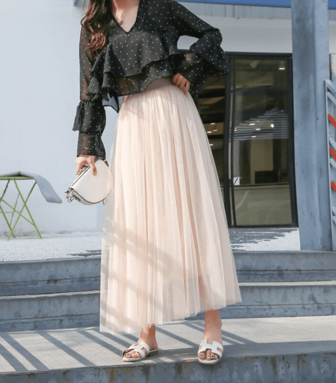 Leichter Sommer Tüllrock für Damen, knöchellang & mehrlagig, ideal für warme Tage und stilvolle Outfits.