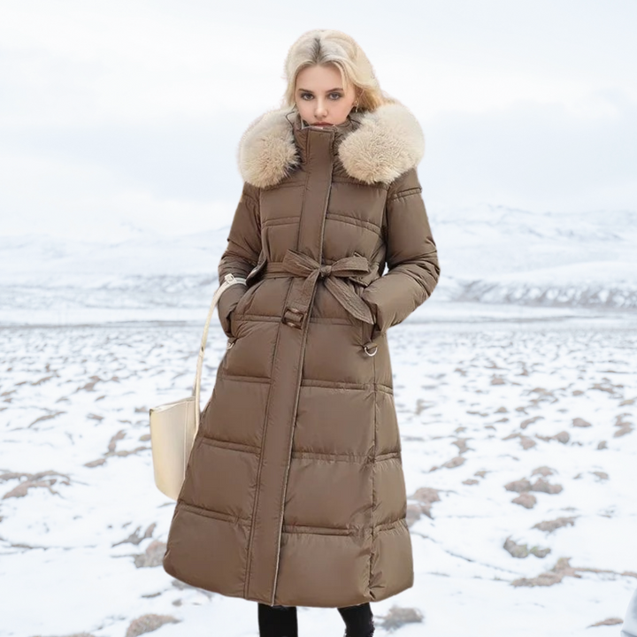 Eleganter langer Damen Wintermantel, stilvoll & warm für die kalte Jahreszeit, optimale Winterkleidung.