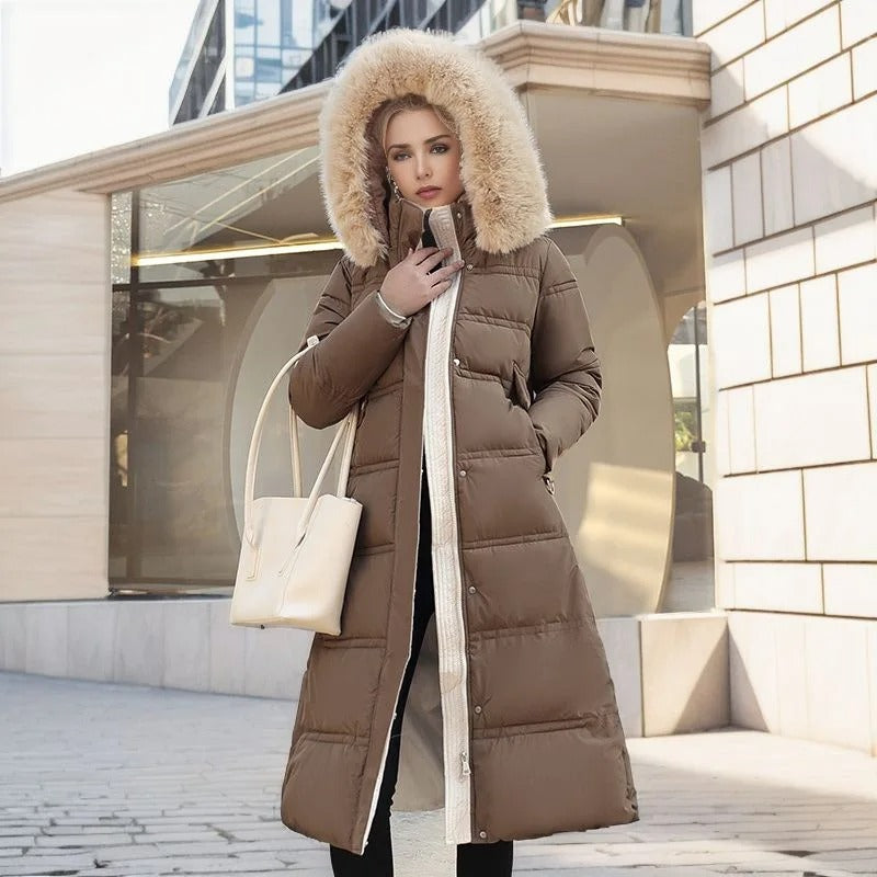 Damen Puffer Wintermantel, lang, elegant & warm, idealer Kälteschutz für Outdoor-Aktivitäten.