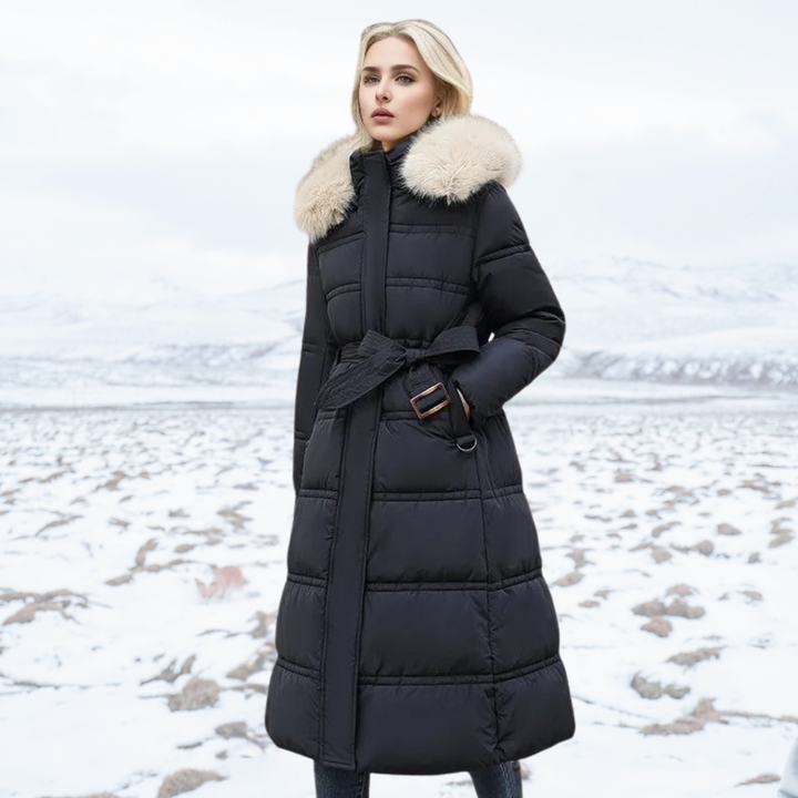 Eleganter Damenmantel, langer Puffer-Stil, hält warm & bietet optimalen Kälteschutz im Winter.