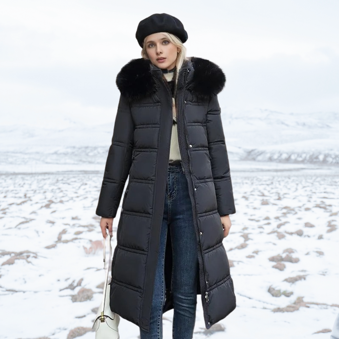 Warmer langer Damen Outdoormantel, elegant & robust, die ideale Winterjacke.