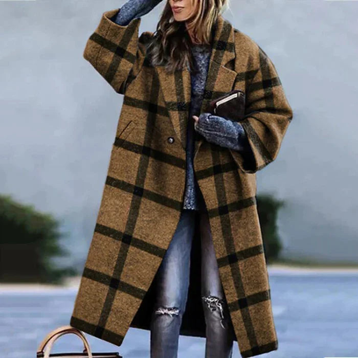 Zeitloser Damen Langmantel, Oversize-Passform. Warmer und stilvoller Wintermode-Trend für Frauen.