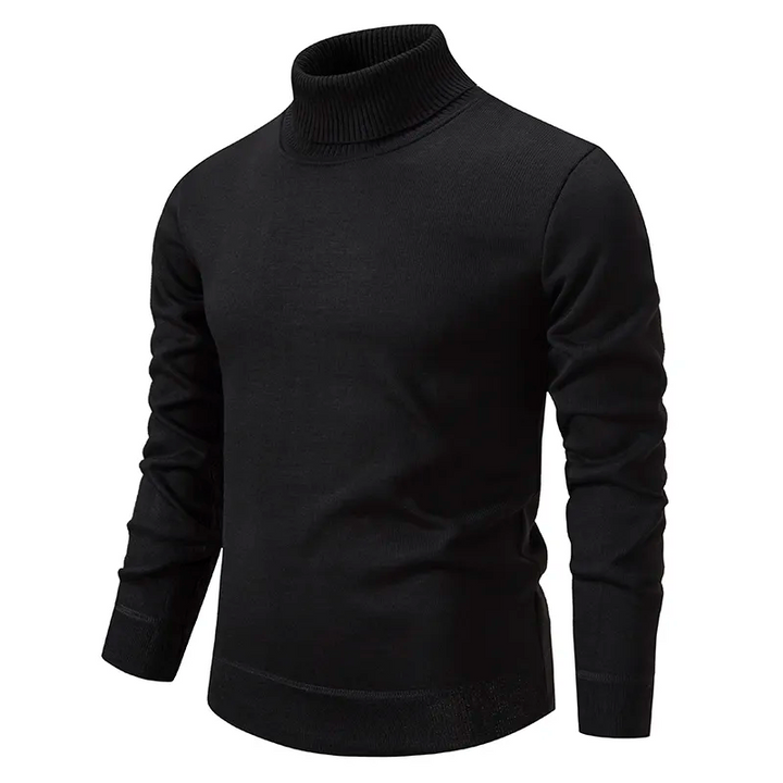 Stilvoller Herren Rollkragenpullover in Slim Fit, getragen von Model. Moderner Business-Casual-Look für Winter & Übergang.