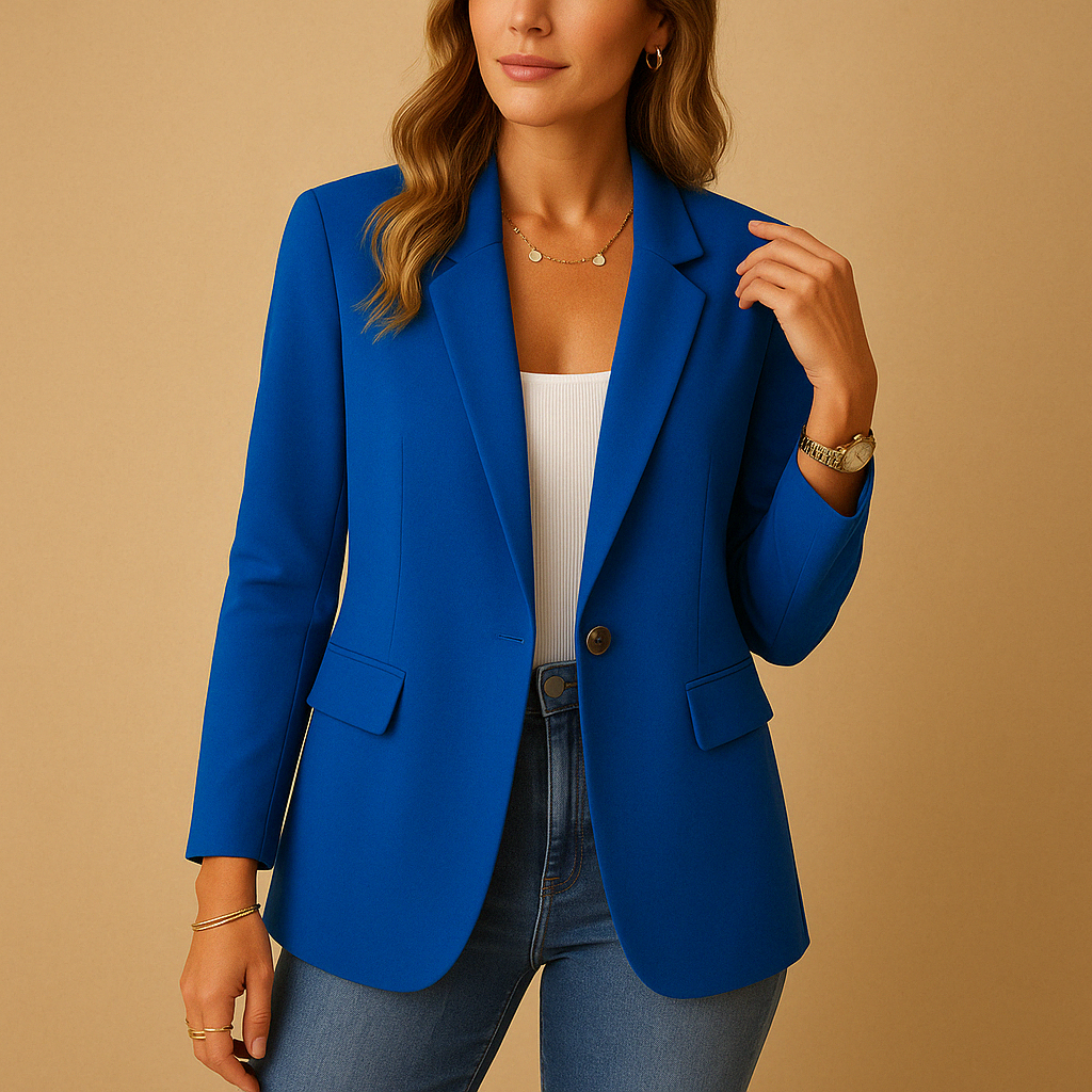 Klassischer taillierter Damen-Blazer, zeitlos elegant. Perfekt für eine seriöse und modische Büro-Ausstrahlung.