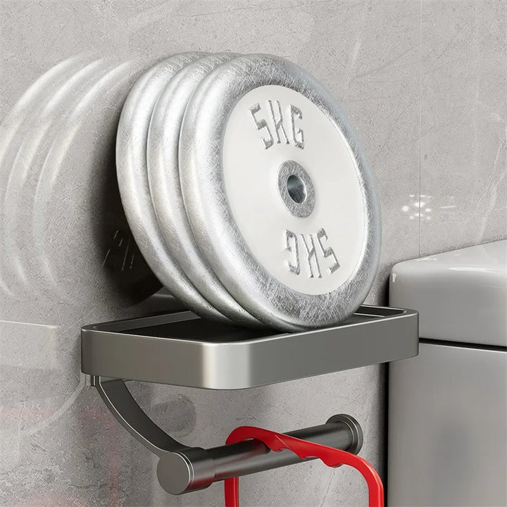 Zeigt die einfache Installation des Toilettenpapierhalters mittels Klebeband oder Schrauben.