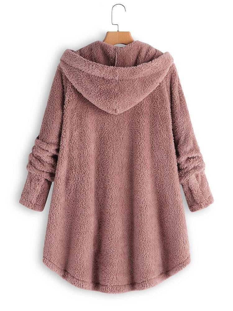 Warmer Damen Kapuzenmantel mit Knopfverschluss, stilvoll und gemütlich. Perfekte Oberbekleidung für den Winter.