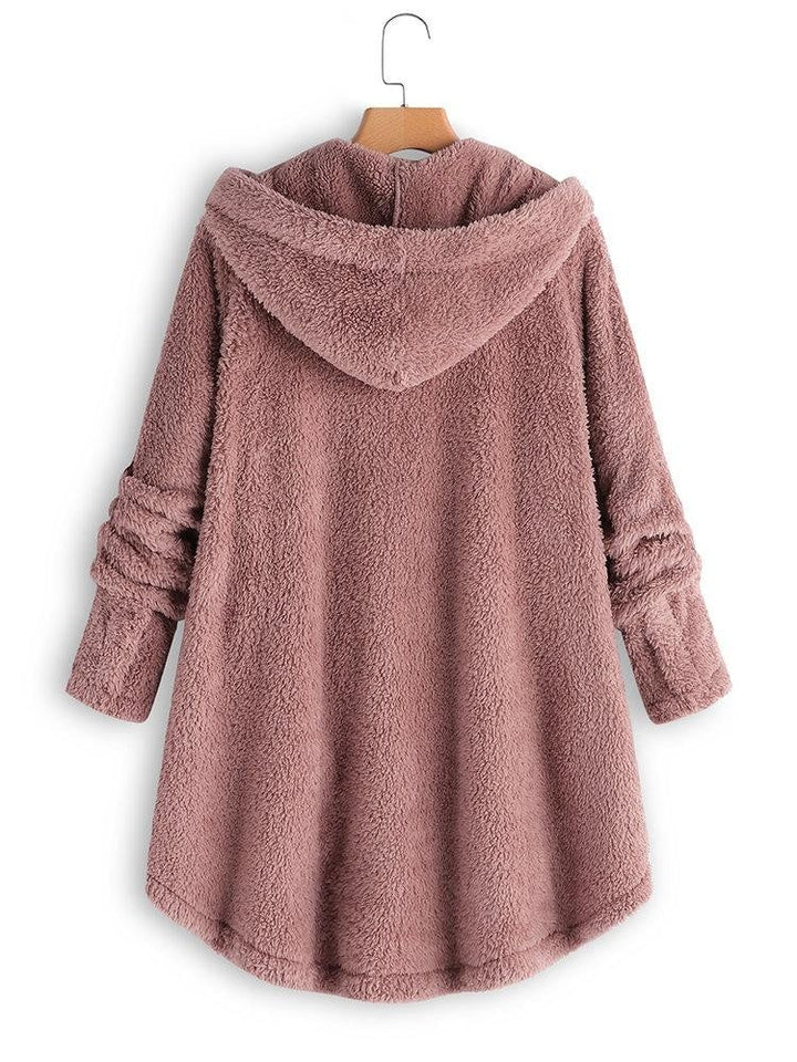 Warmer Damen Kapuzenmantel mit Knopfverschluss, stilvoll und gemütlich. Perfekte Oberbekleidung für den Winter.