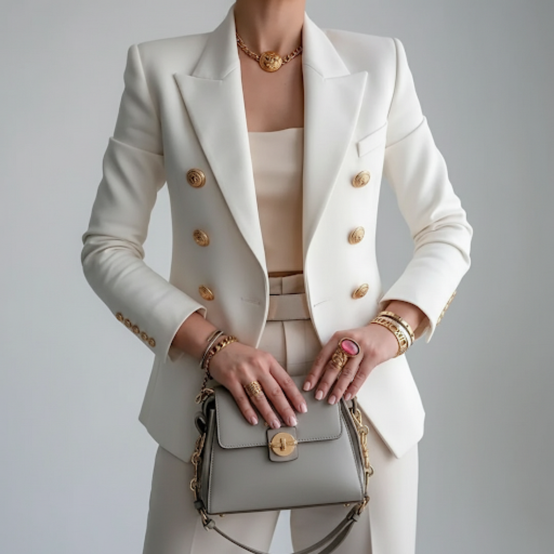 Eleganter weißer Damen Blazer mit tailliertem Schnitt für modernen Casual Chic und stilvolle Business-Looks.
