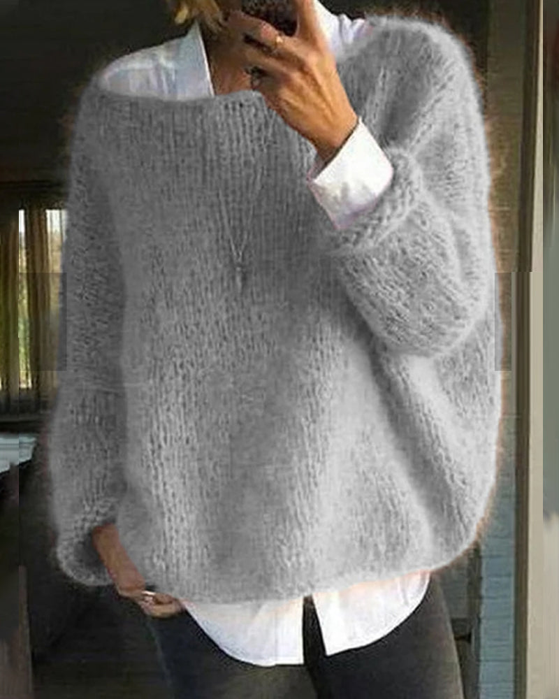 Gemütlicher, warmer Damen Strickpullover in Grau, ideal als kuscheliger Winterpullover für Damen.
