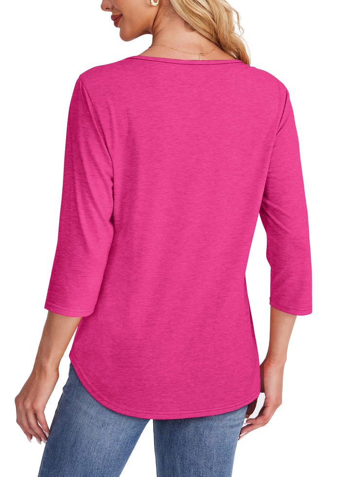 Damen 3/4-Arm-Shirt, plissiert, Rundhals, ideal für Sommer, Herbst und die Übergangszeit.
