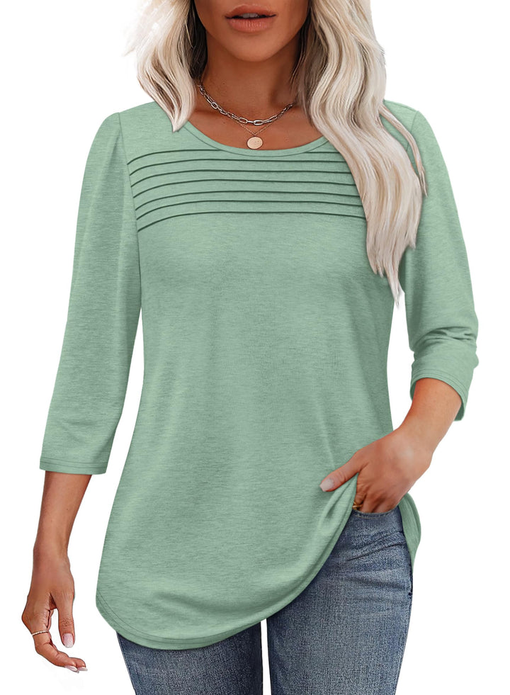 Trendiges Damen Shirt 3/4-Arm, plissiert, runder Ausschnitt und abgerundeter Saum.