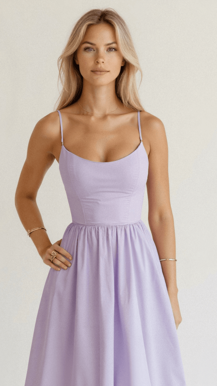 Vielseitiges Damen A-Linien-Midikleid. Ideal als Tageskleid, für Business oder festliche Sommeranlässe.