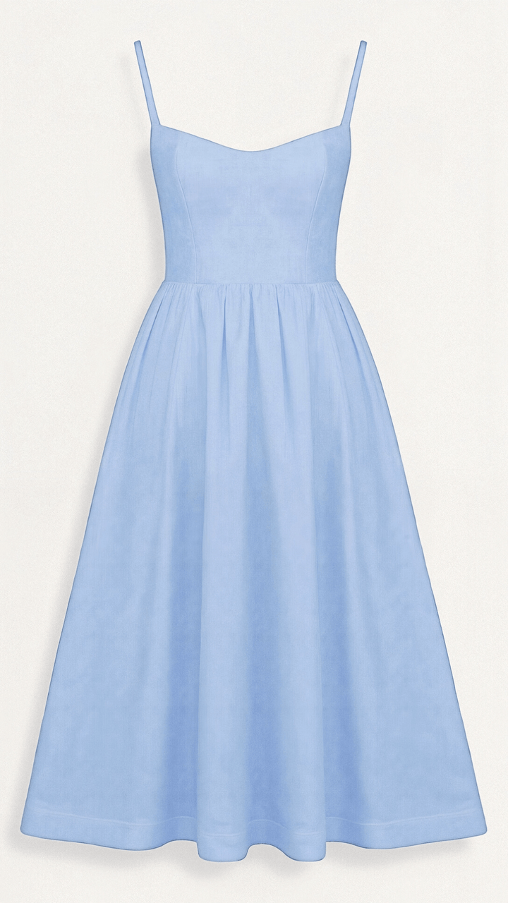 Damen A-Linien-Sommerkleid in Bewegung. Der leichte Stoff fließt elegant. Perfekt für Tanz oder Spaziergänge am Meer.