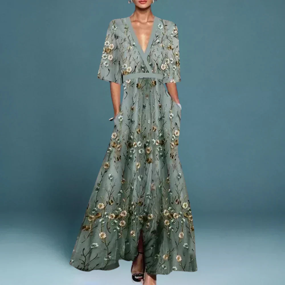 Festliches Maxikleid 'Jessica' für Damen, mit stilvollem floralen Design, ideal als Party- oder Cocktailkleid.