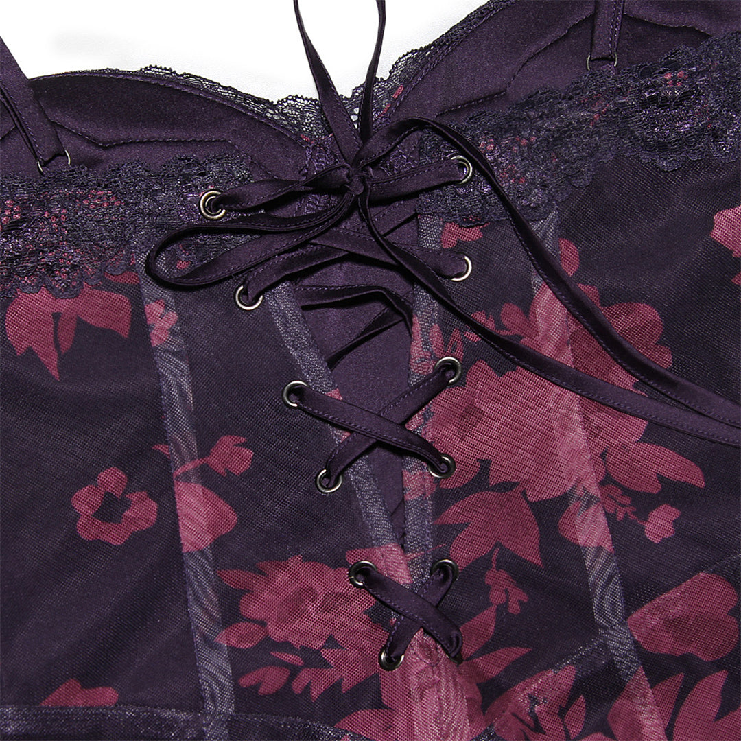 Wunderschönes lila Damen Abendkleid, lang, mit elegantem Print & Fischschwanzsaum, ideal als Herbstkleid für Galas.