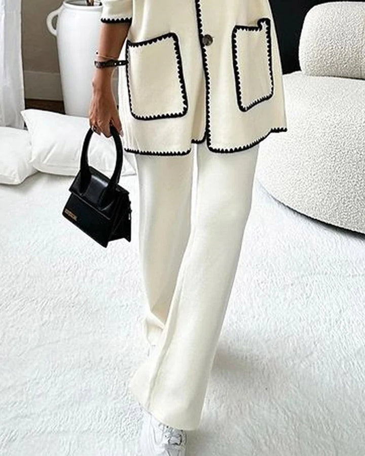 Modisches Damen Set mit Cardigan und weiter Hose, perfekt für einen eleganten und bequemen Alltags-Stil.