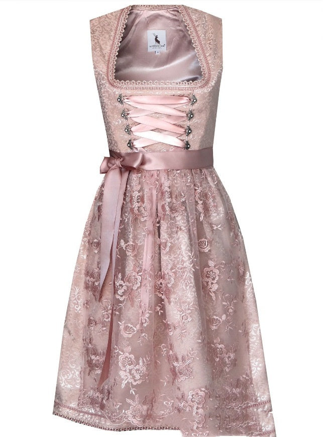 Detailansicht des Dirndl Mieders: Retro Damen Trachtenkleid mit feiner Schnürung & Ausschnitt für Oktoberfest.