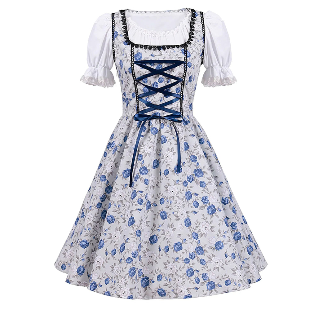 Traditionelles Damen Dirndlkleid in Bayerischer Mode mit charmanten Puffärmeln, ideal für Volksfeste & Feste.