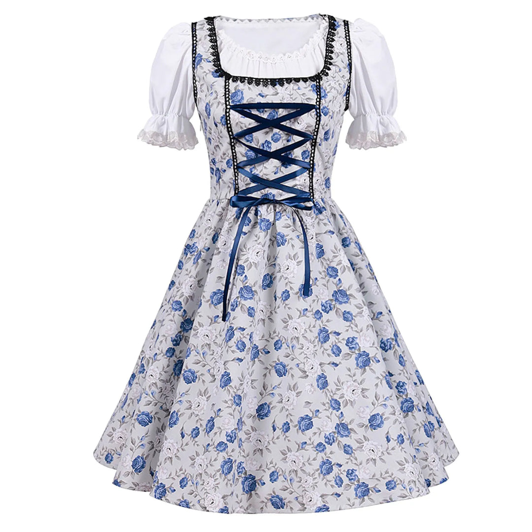Traditionelles Damen Dirndlkleid in Bayerischer Mode mit charmanten Puffärmeln, ideal für Volksfeste & Feste.