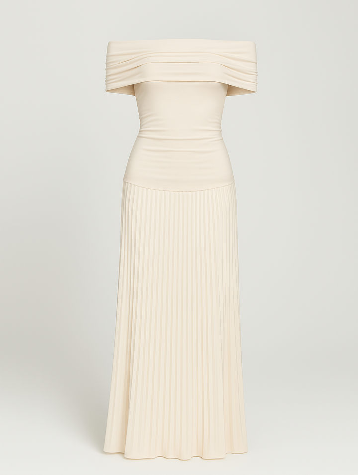 Fließendes Damen Maxikleid, elegant plissiert. Langarm Abendkleid, perfekt für Hochzeitsgäste & Anlässe.