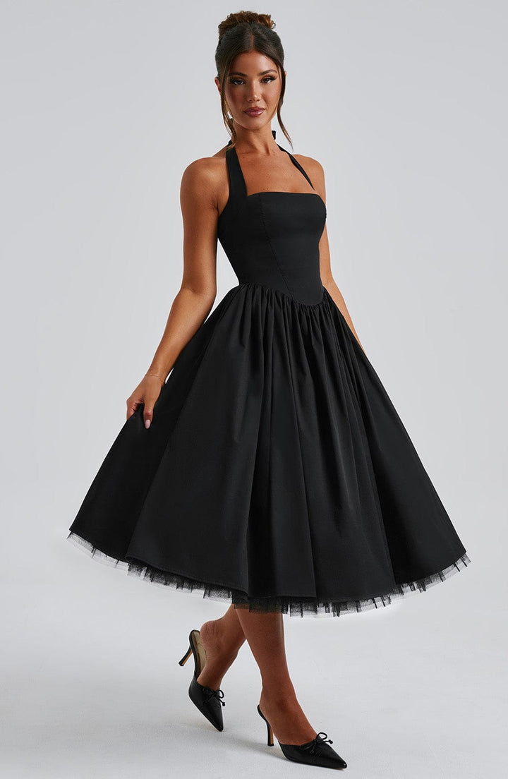 Damen Midi Halterkleid, elegant & schick, perfekt als Cocktailkleid oder Hochzeitsgast.